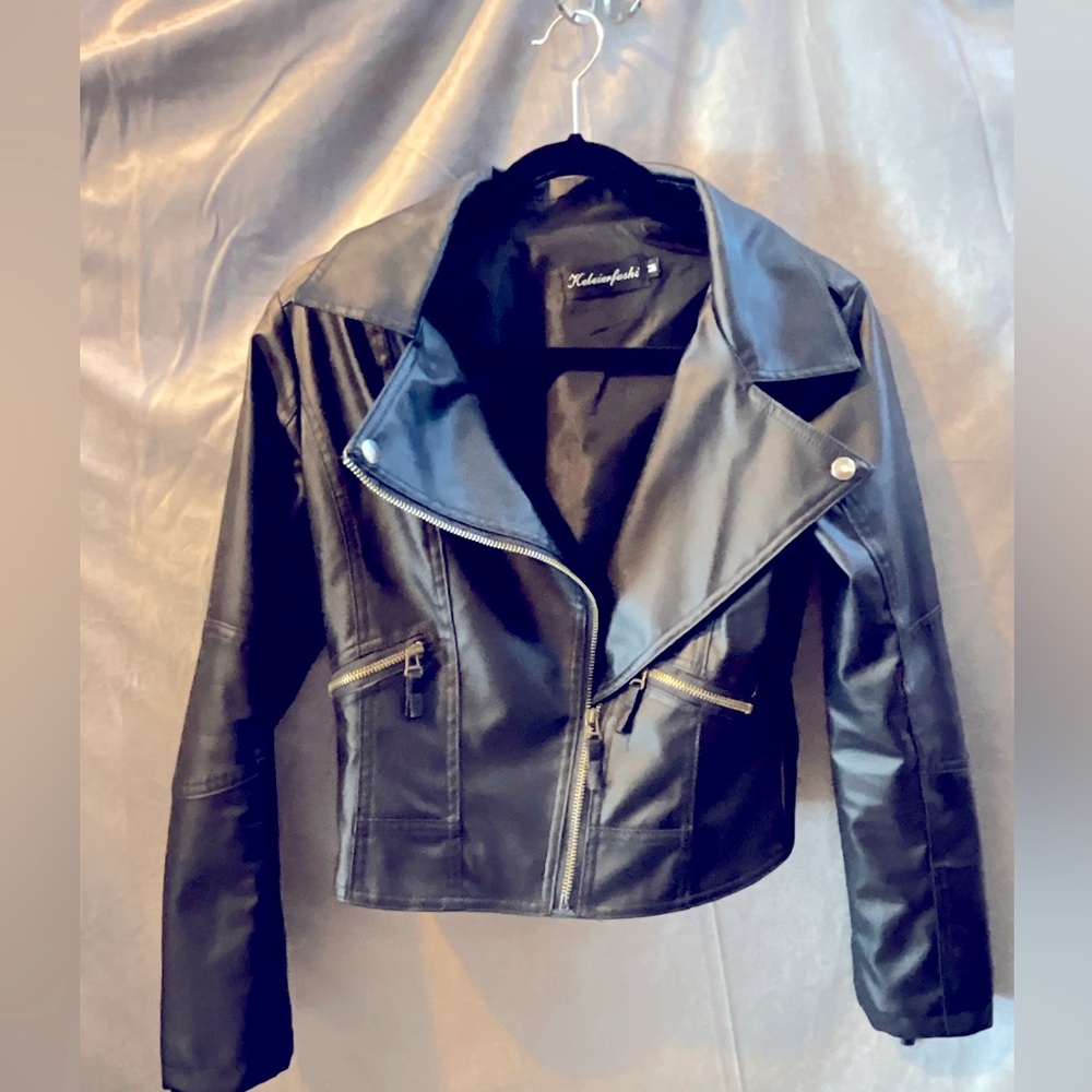Keleierfushi Faux Leather Moto Jacket - Black - Size M